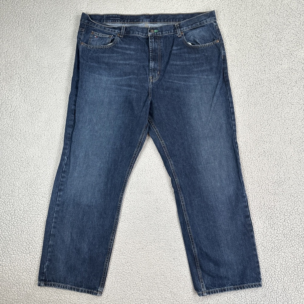 Tommy Hilfiger Tommy Jeans Men 42x30 Blue Straight Leg Dark Wash Whisker Preppy
